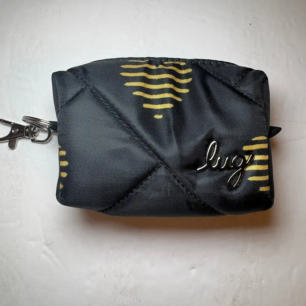 Lug Choo Choo Mini Pill Case Quilted Black Gold Hearts Clip On